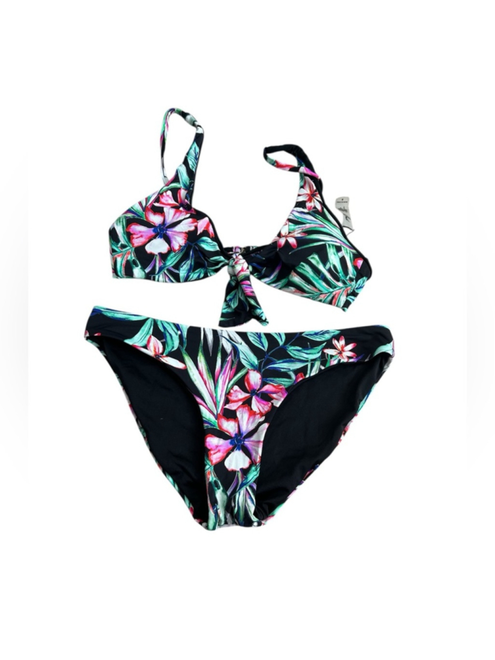 TiniBikini Floral Print Bikini - Black and Pink